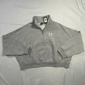 Under Armour Women's Icon Fleece Oversized Cropped 1/2 Zip Pullover Gray L NWT